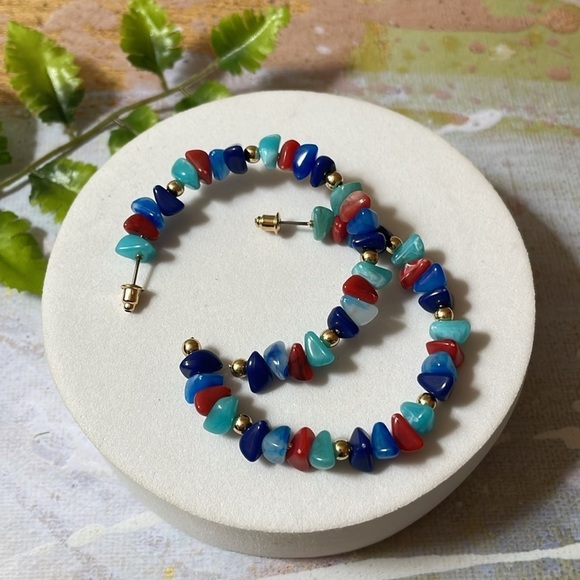 Colorful Beaded Hoop Earrings - Picture 6 of 14